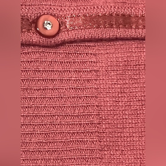 100% Cashmere Dusty Rose Crystal Button Dainty Ribbon 3/4 sleeve Cardigan XS - Picture 5 of 7